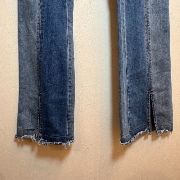 Hummingbird Womens Medium Patchwork Flare Jeans High Rise Boho Raw Hem Two Tone - Picture 2 of 7